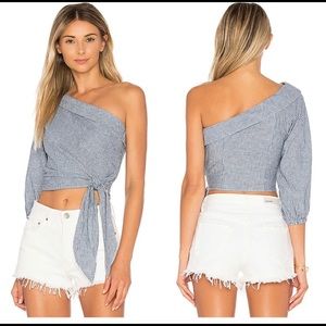 Free People Get Down Stripes One Shoulder Crop Top